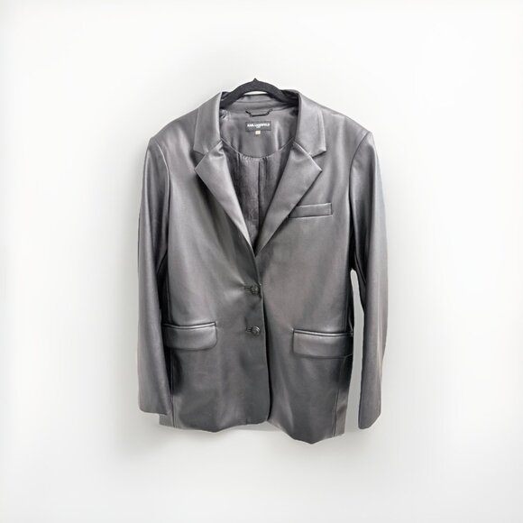 Karl Lagerfeld Black Leather Jacket w Button Details Women's Size 12 NWOT Paris - Picture 1 of 11